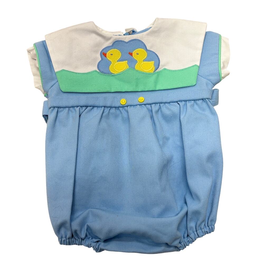 Vintage Robert Jackson Bubble Romper Baby 3 Mos USA Made Embroidered Duckling